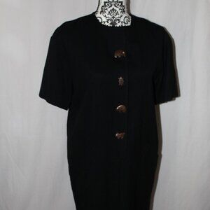 Evan-Picone Dress South Pacific BLACK Shell Animal Buttons Shift 8 VINTAGE
